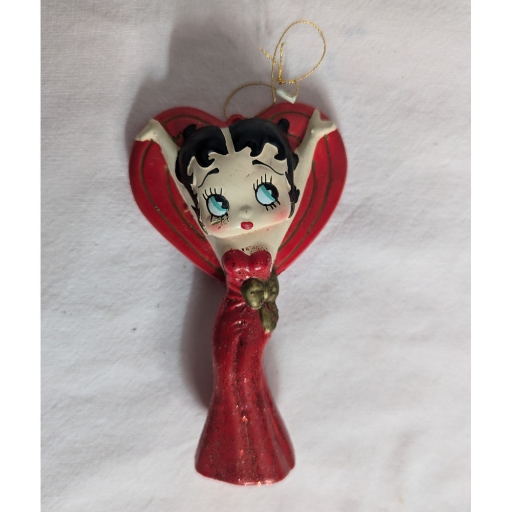 1999 Betty Boop Ornament Red sparkle dress with heart 4.5"